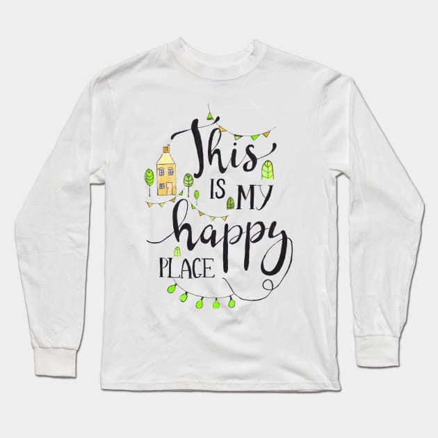 Happy place lime Long Sleeve T-Shirt by biazartstudio_digitales